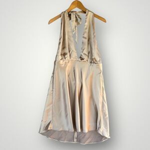 Zara Champagne Satin Halter Skater Dress